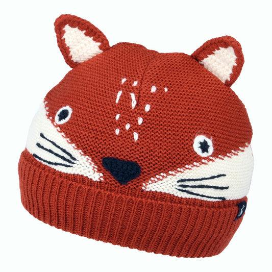 Joules Hats Kids Fox Face Beanie Hat - Red-Cream