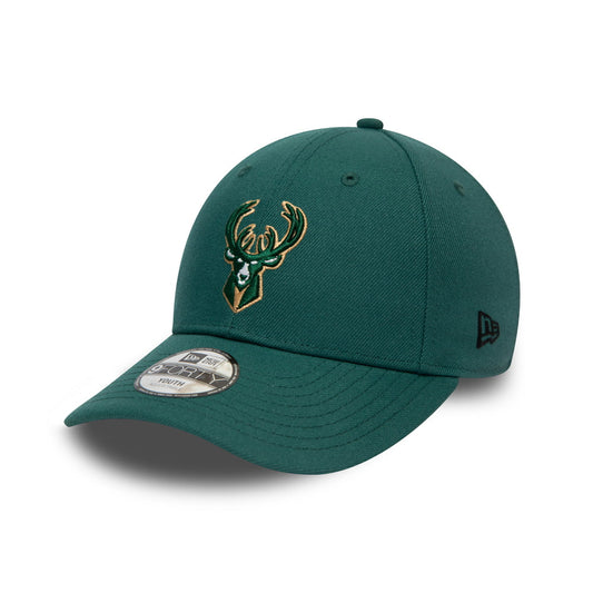 New Era Kids 9FORTY Milwaukee Bucks Baseball Cap - NBA The League - Pine Green