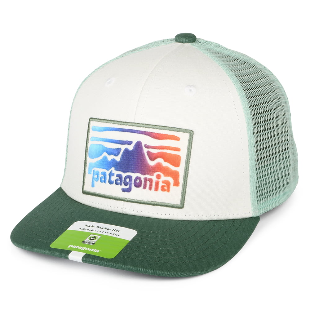Patagonia Hats Kids Rambler Organic Cotton Trucker Cap - White-Turquoise