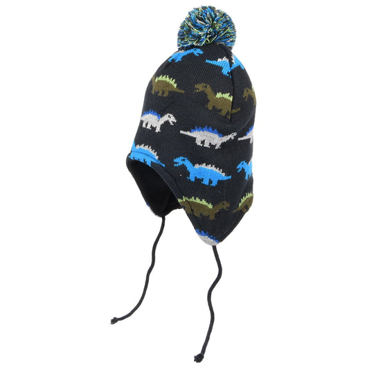 Scala Hats Kids Dino Peruvian Bobble Hat - Navy Blue