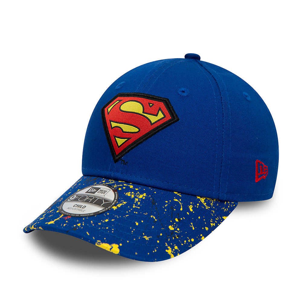 New Era Kids 9FORTY Superman Baseball Cap - Paint Splat - Royal Blue