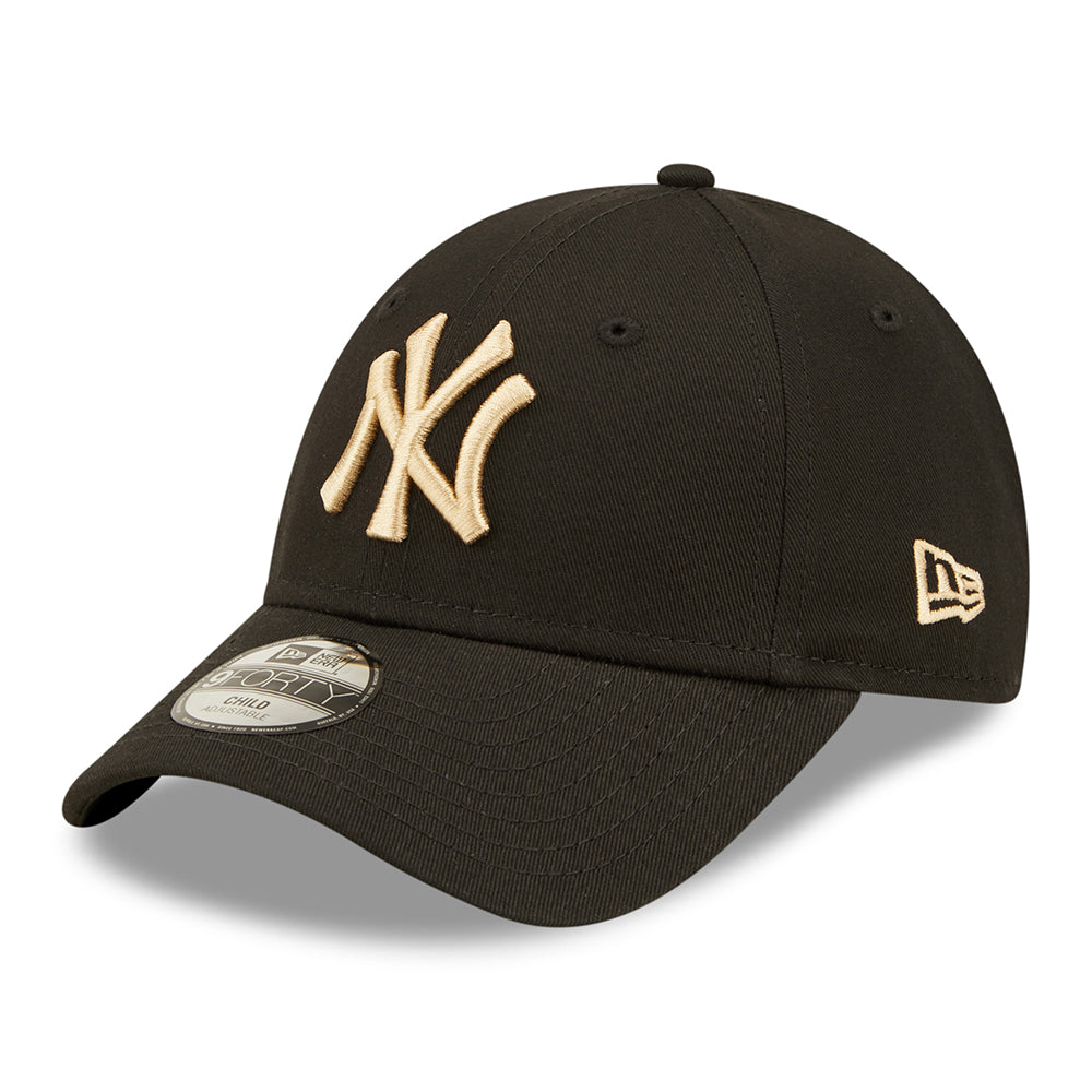 New Era Kids 9FORTY New York Yankees Baseball Cap - MLB League Essential - Black-Oatmeal