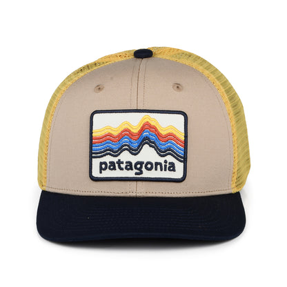 Patagonia Hats Kids Ridge Rise Stripe Organic Cotton Trucker Cap - Tan-Navy-Yellow