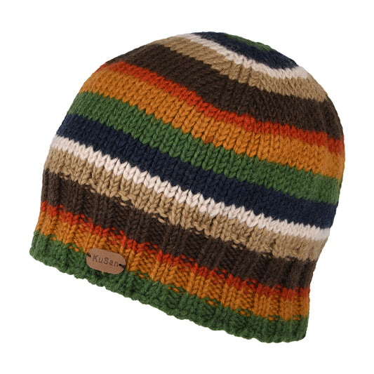 Kusan Brooklyn Striped Beanie Hat - Green-Orange-Navy
