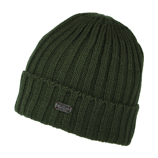Kusan Ribbed Turn Up Beanie Hat - Khaki