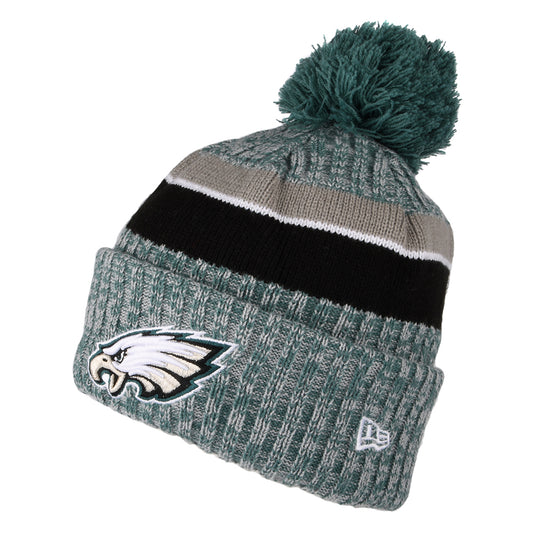 New Era Philadelphia Eagles Bobble Hat - NFL Sideline Sport Knit - Midnight Green-Black