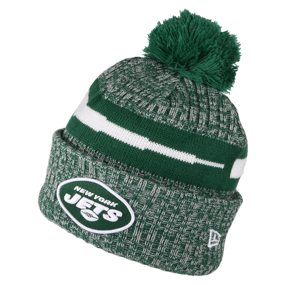 New Era New York Jets Bobble Hat - NFL Sideline Sport Knit - Green-White