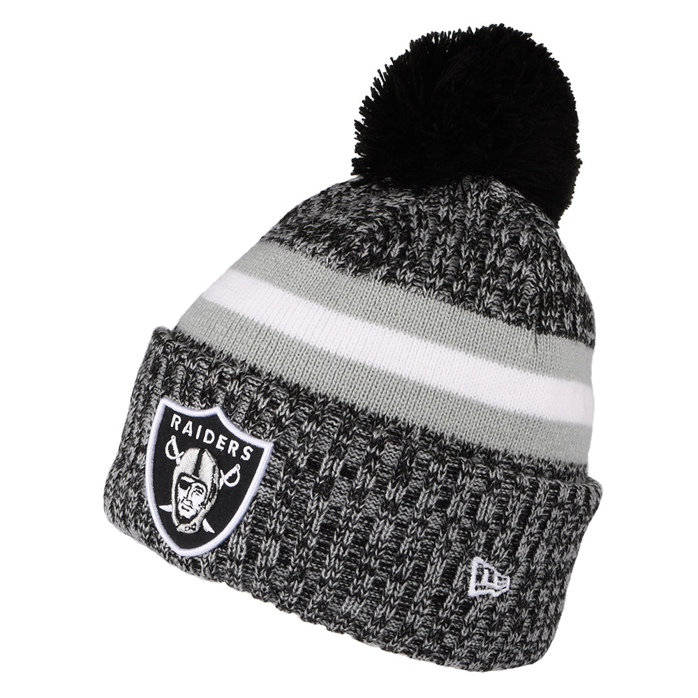 New Era Las Vegas Raiders Bobble Hat - NFL Sideline Sport Knit - Black-Grey-White