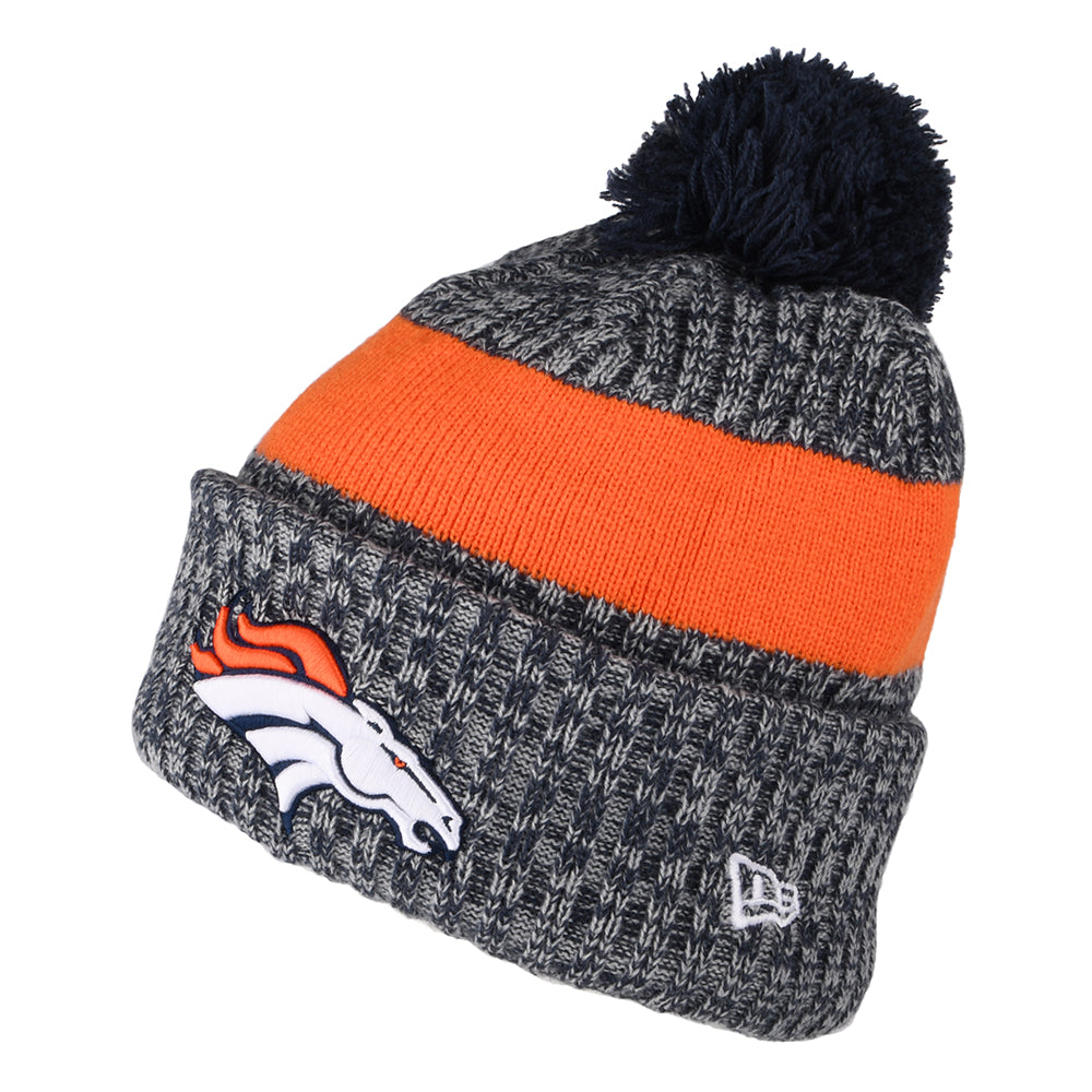 New Era Denver Broncos Bobble Hat - NFL Sideline Sport Knit - Navy-Orange