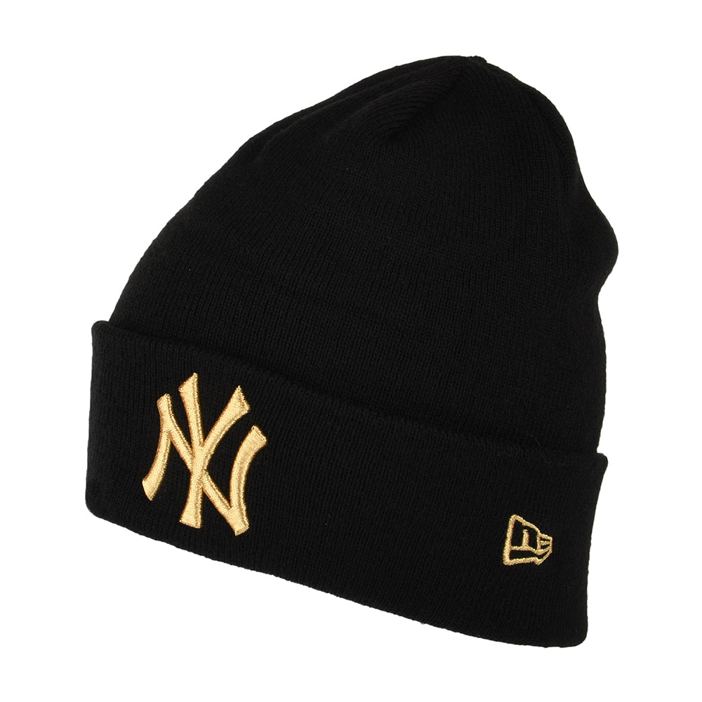 New Era New York Yankees Cuffed Beanie Hat - MLB Metallic - Black-Gold