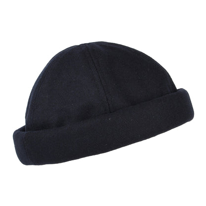 Dorfman Pacific Hats Melton Wool Docker Beanie Hat - Navy Blue