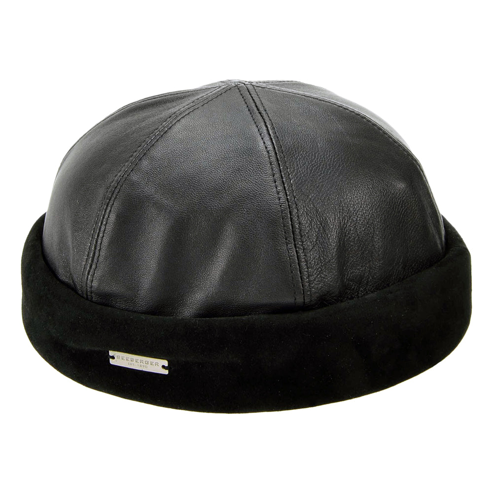 Seeberger Hats Leather Docker Beanie Hat - Black