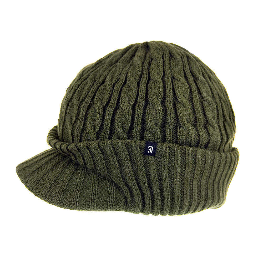 Jaxon & James Cable Knit Peaked Beanie - Olive - Wholesale Pack
