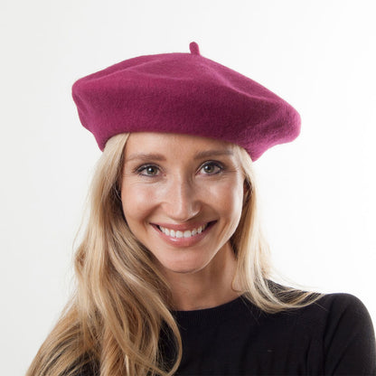 Wool Fashion Beret - Raspberry - Wholesale Pack - 200 Hats