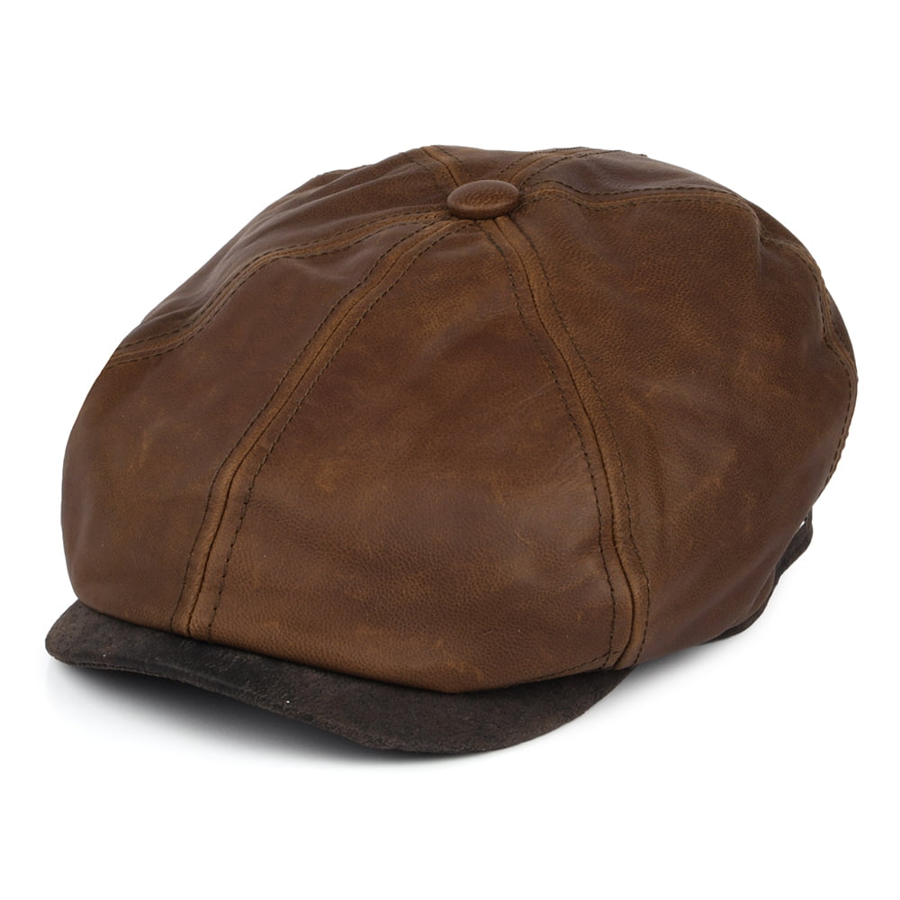 Jaxon & James Hats Fulton Leather Flat Cap Brown Wholesale Pack