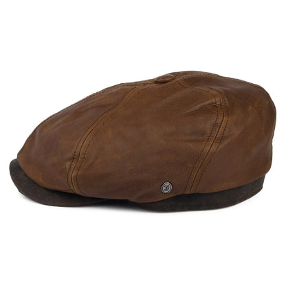 Jaxon & James Hats Fulton Leather Flat Cap Brown Wholesale Pack